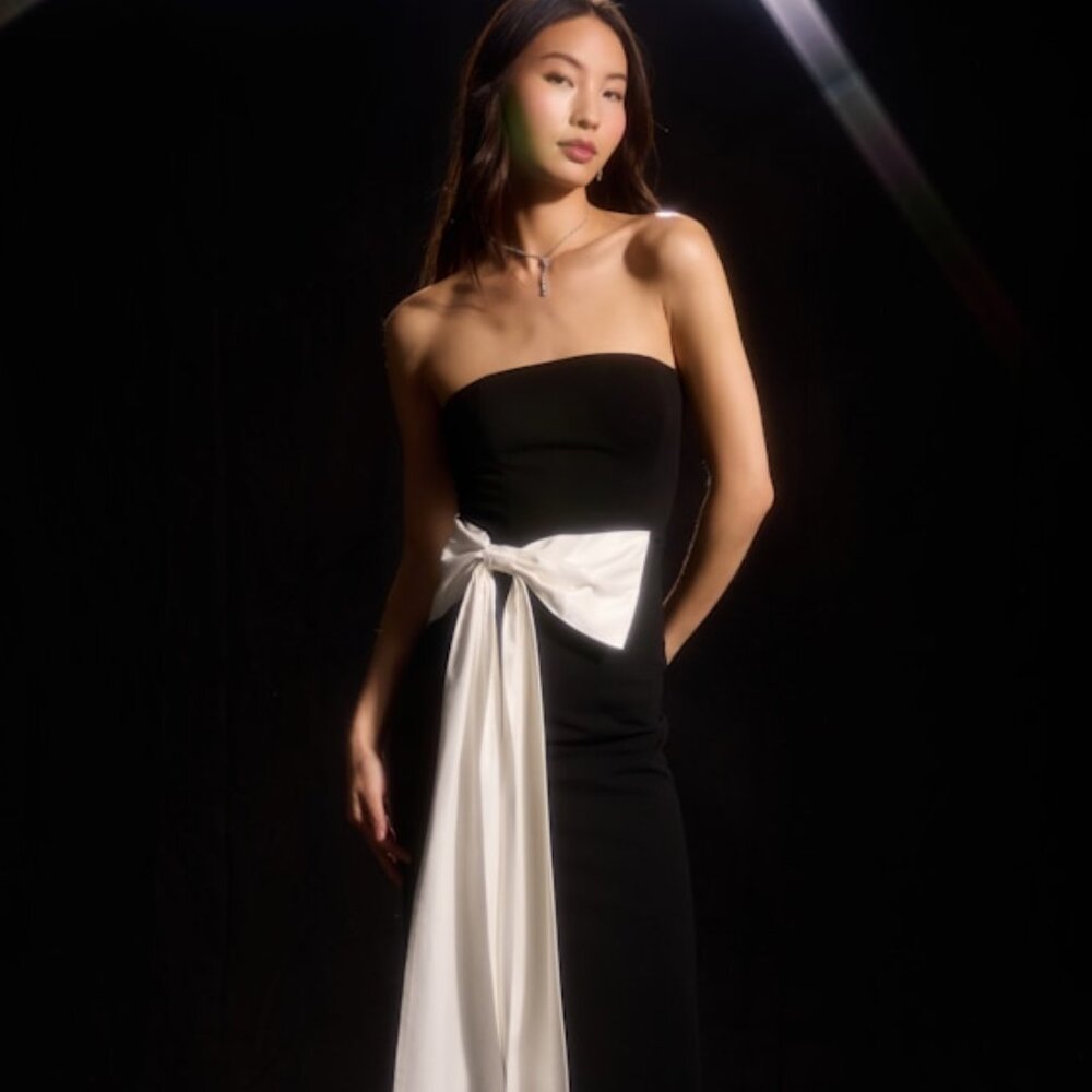 Lulus Marvelous Vision Black Strapless Bow Column Maxi Dress - Size XXL